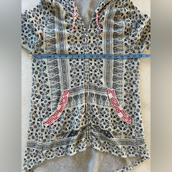 Anama Navy Blue & White Geometric Print High Low Hem Zip Up Hoodie - Picture 9 of 16